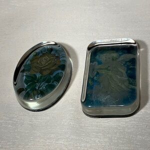 Set of Vintage Glass Paperweights- Rose & Angel